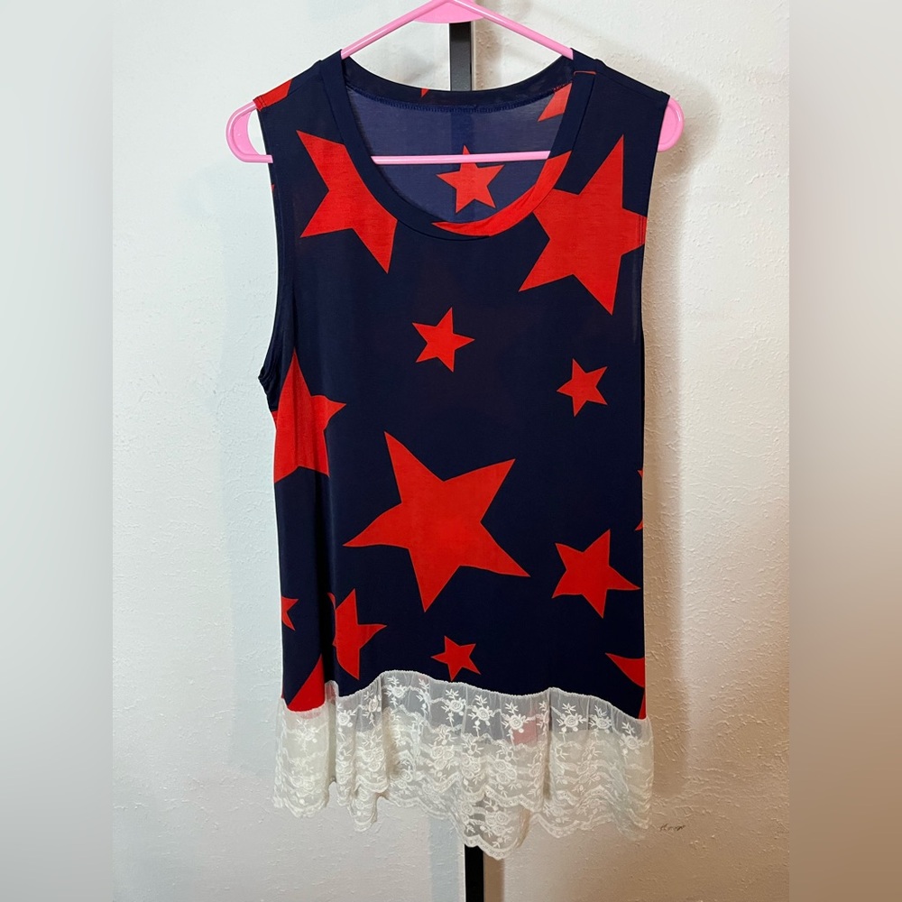 Star Blue & Red Lace Tank Size 1xl